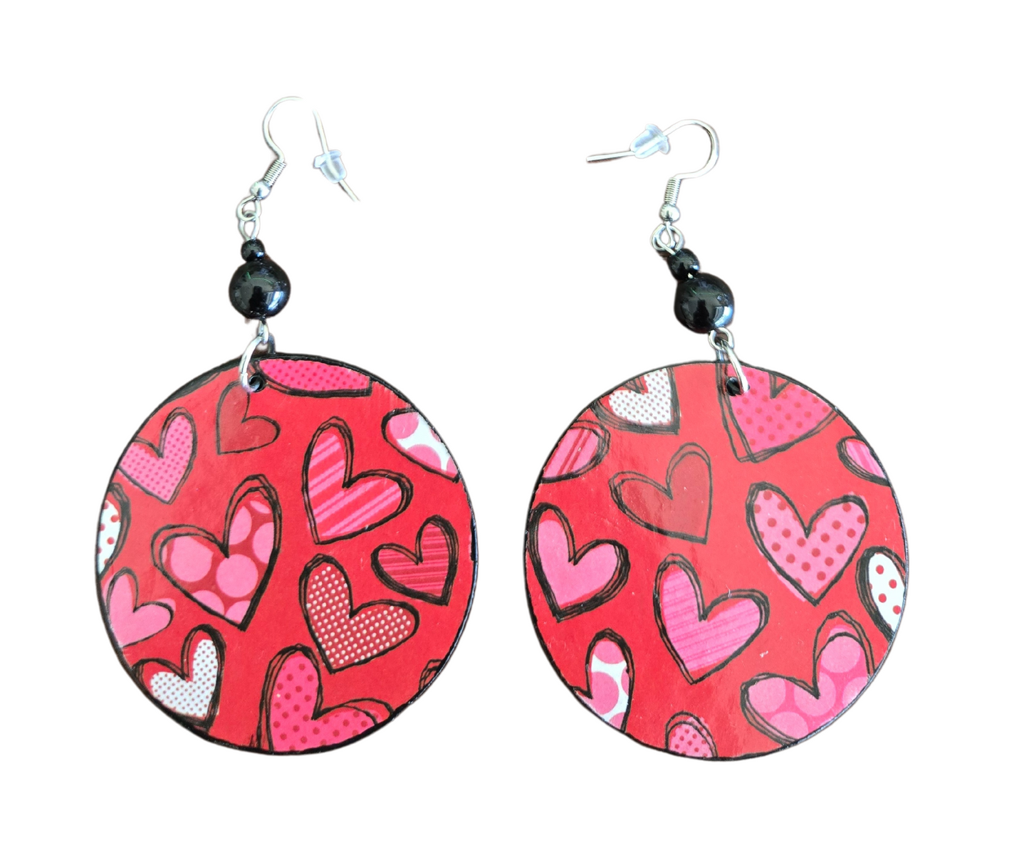 Red and Pink Hearts Handmade Earrings