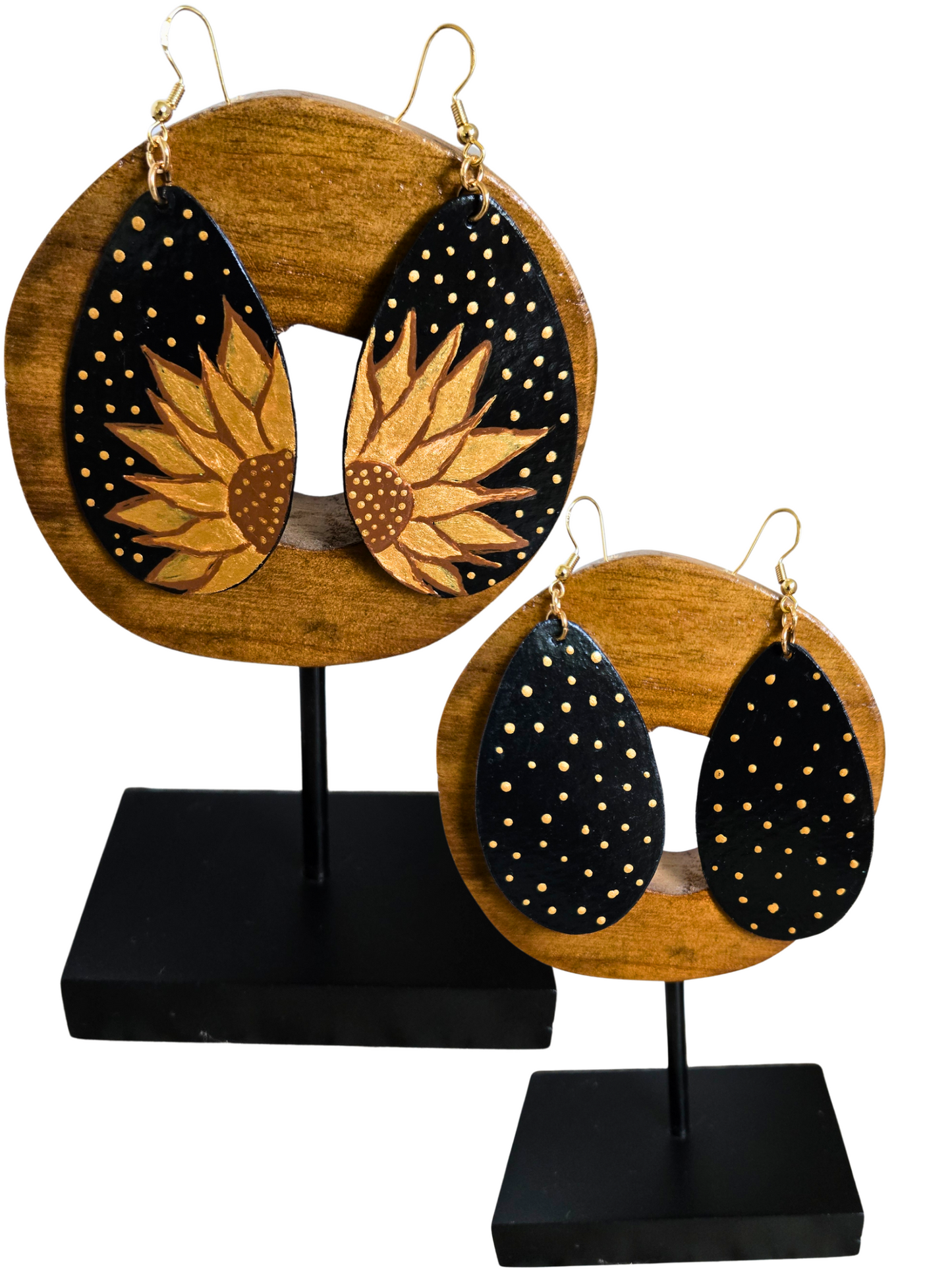 Elegant Black and Gold Sun Flower Paper Earrings