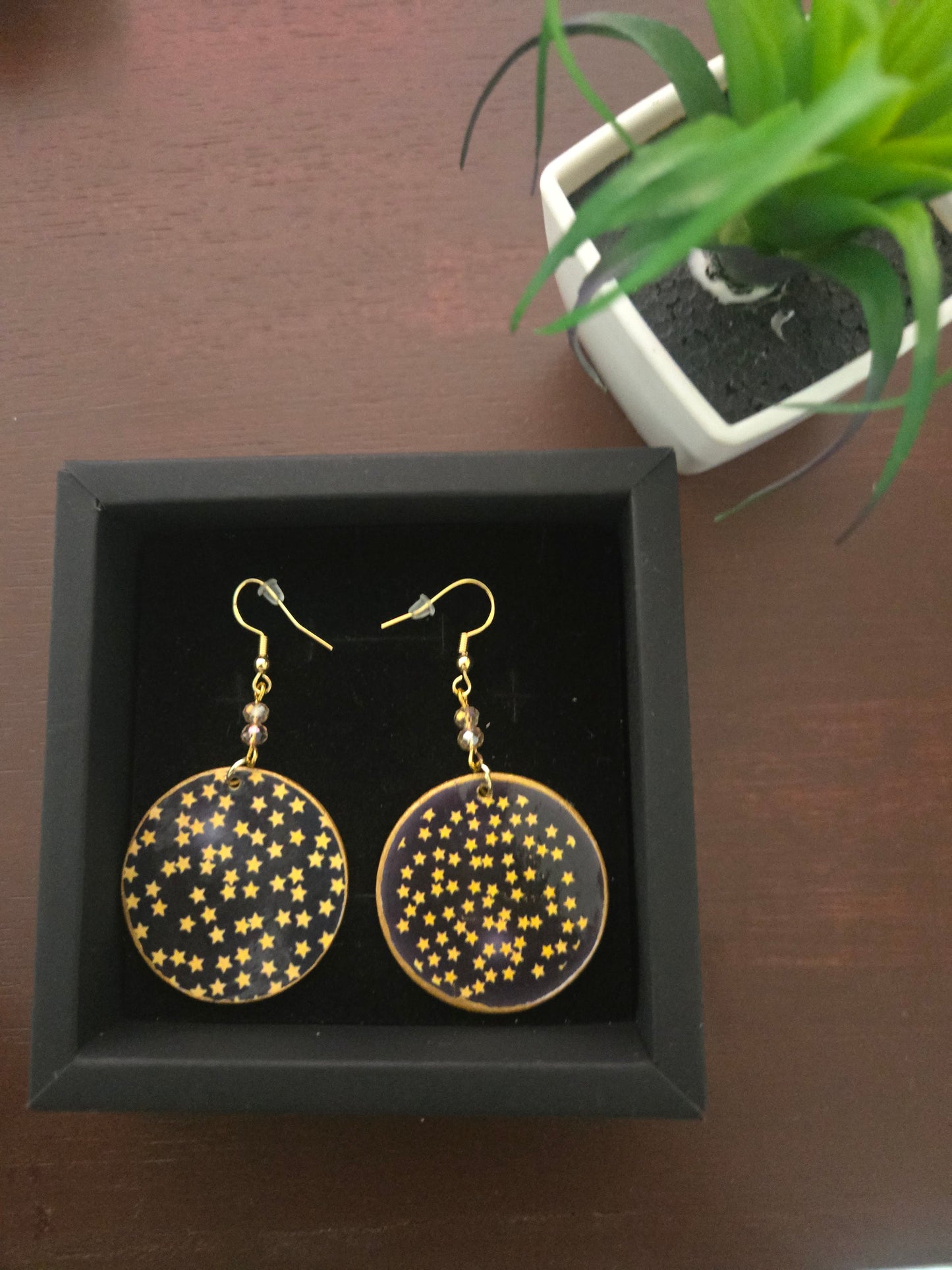 Celestial Night Paper Earrings – Lightweight Elegance with Golden Stars