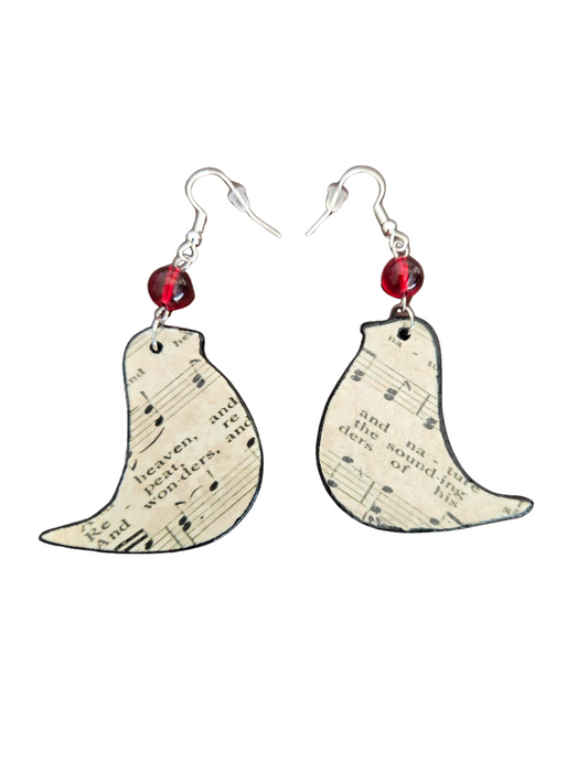 Melodic Birds: Vintage Sheet Music Handcrafted Earrings