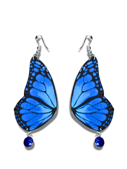 Blue Bead Butterfly Earrings