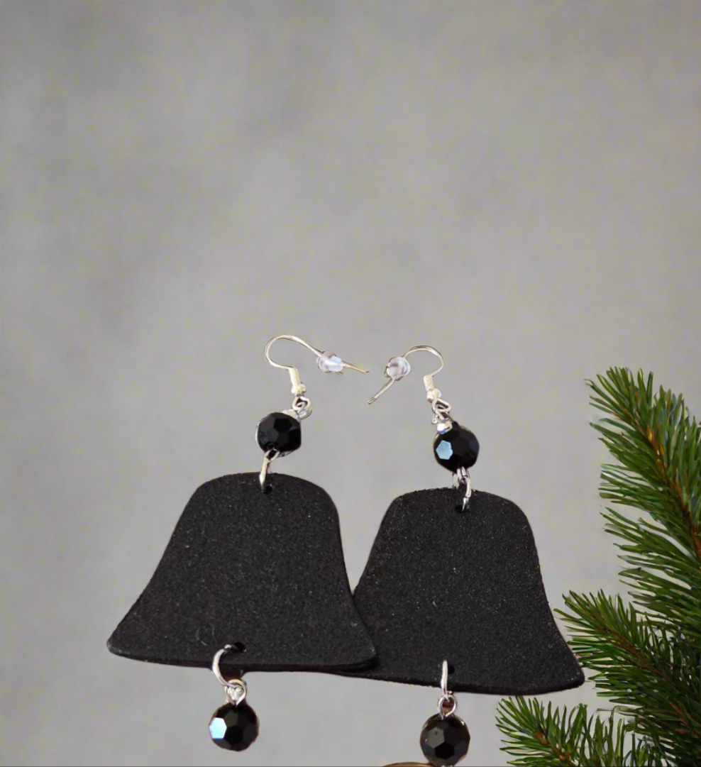 Black Bell Elegance: Textured Black Bead Earrings