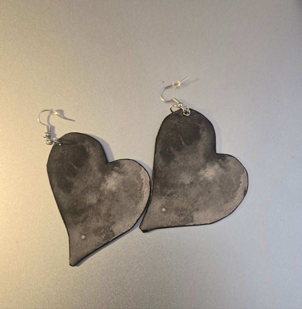 Gray Love Asymmetrical Paper Earrings