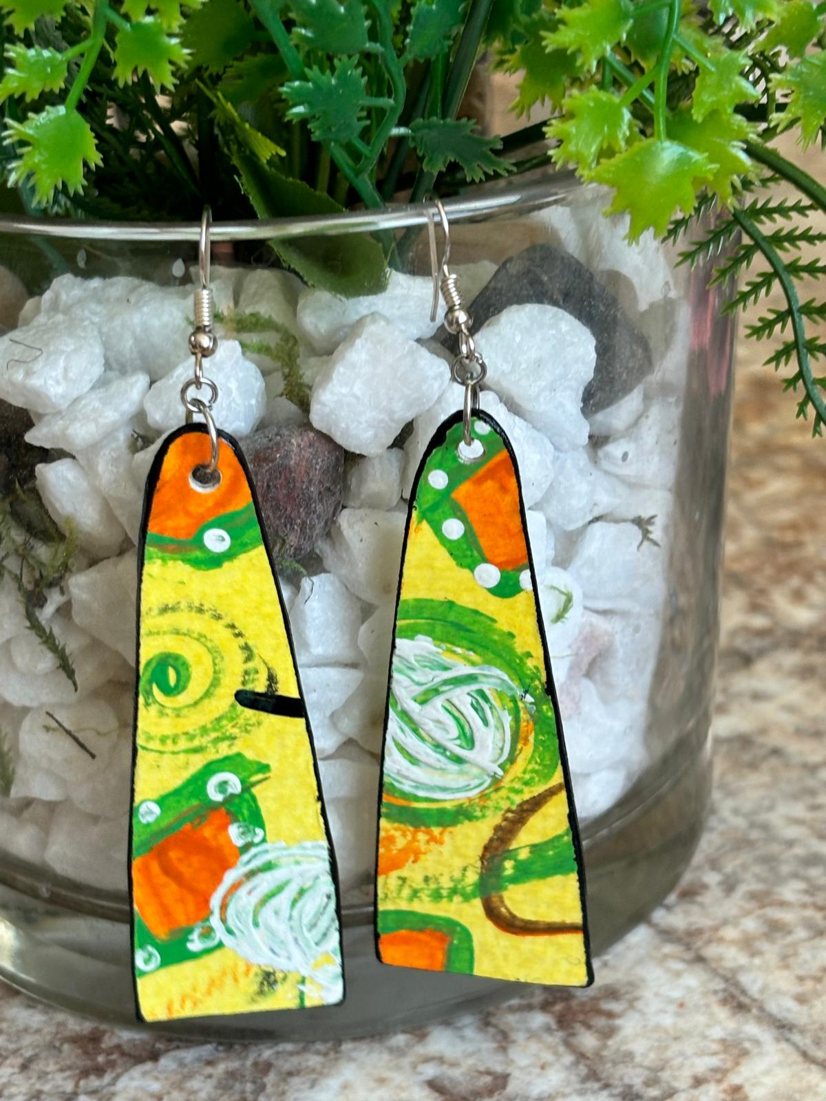 Abstract Art Paper Earrings - Vibrant Swirls and Dots