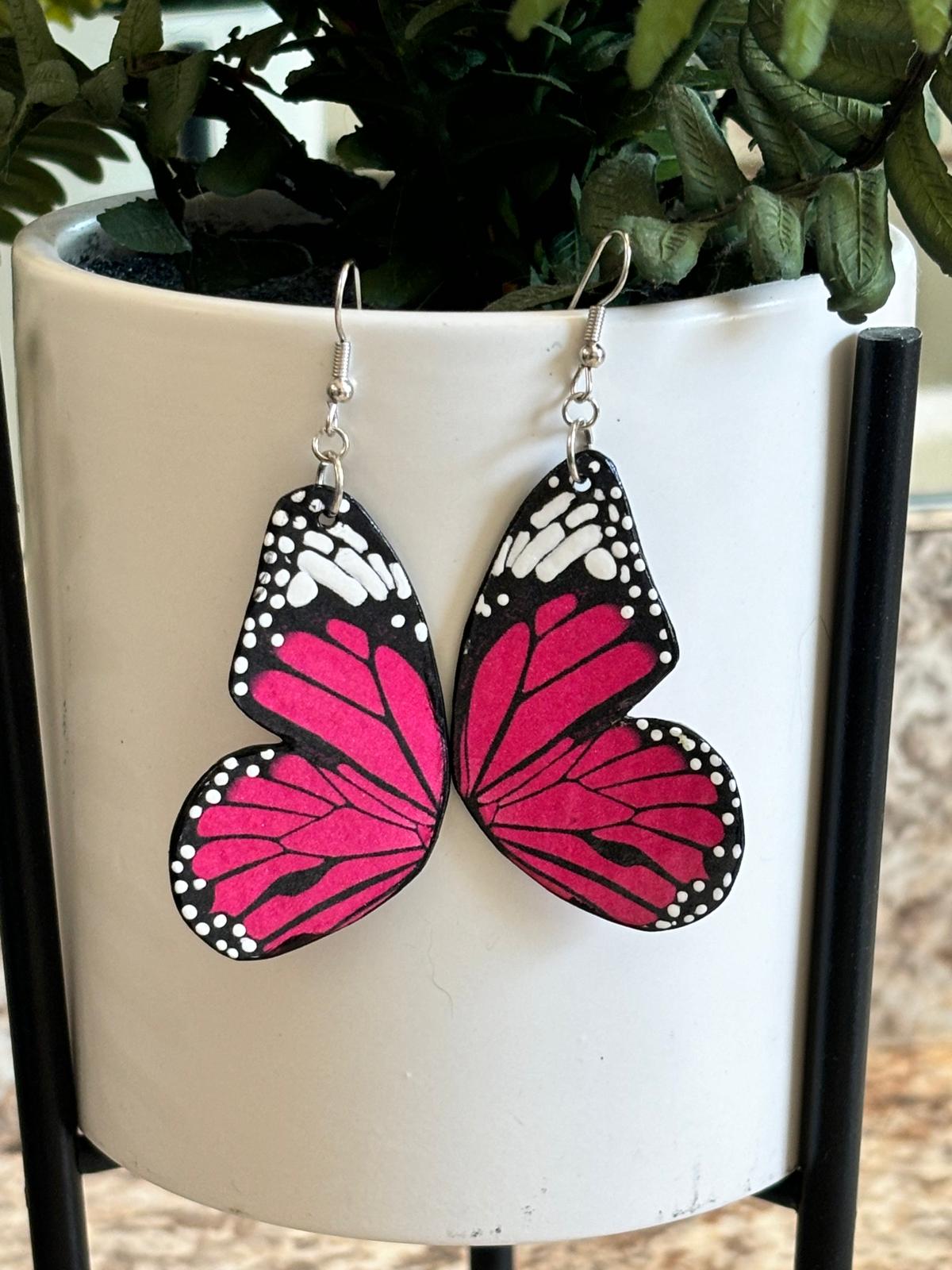 Vibrant Butterfly Earrings – Pink & Black Edition