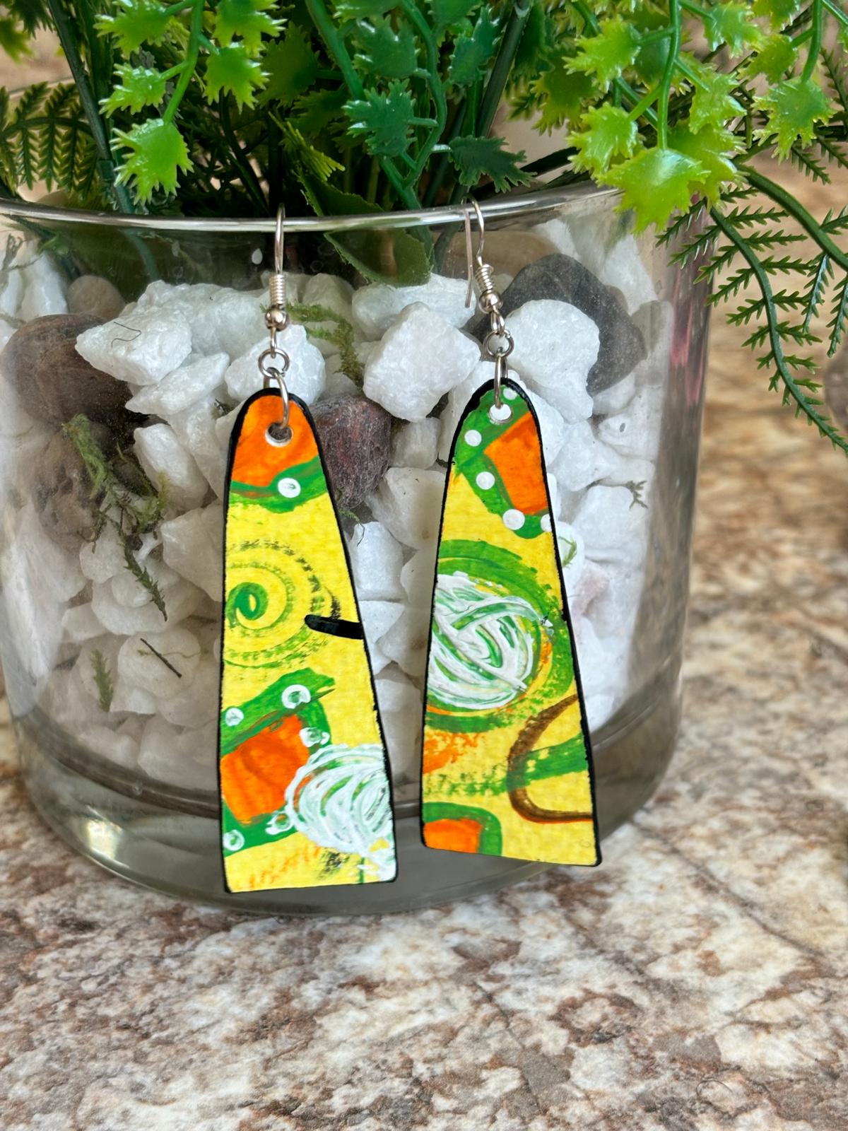 Abstract Art Paper Earrings - Vibrant Swirls and Dots