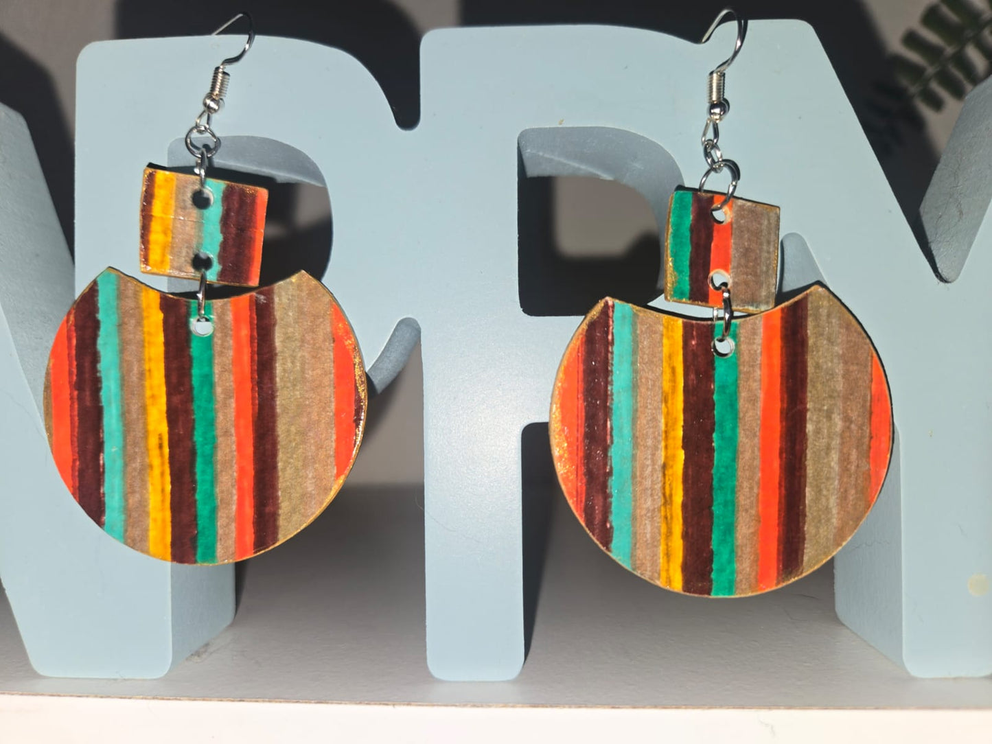 Handcrafted Multicolor Striped Wooden Earrings