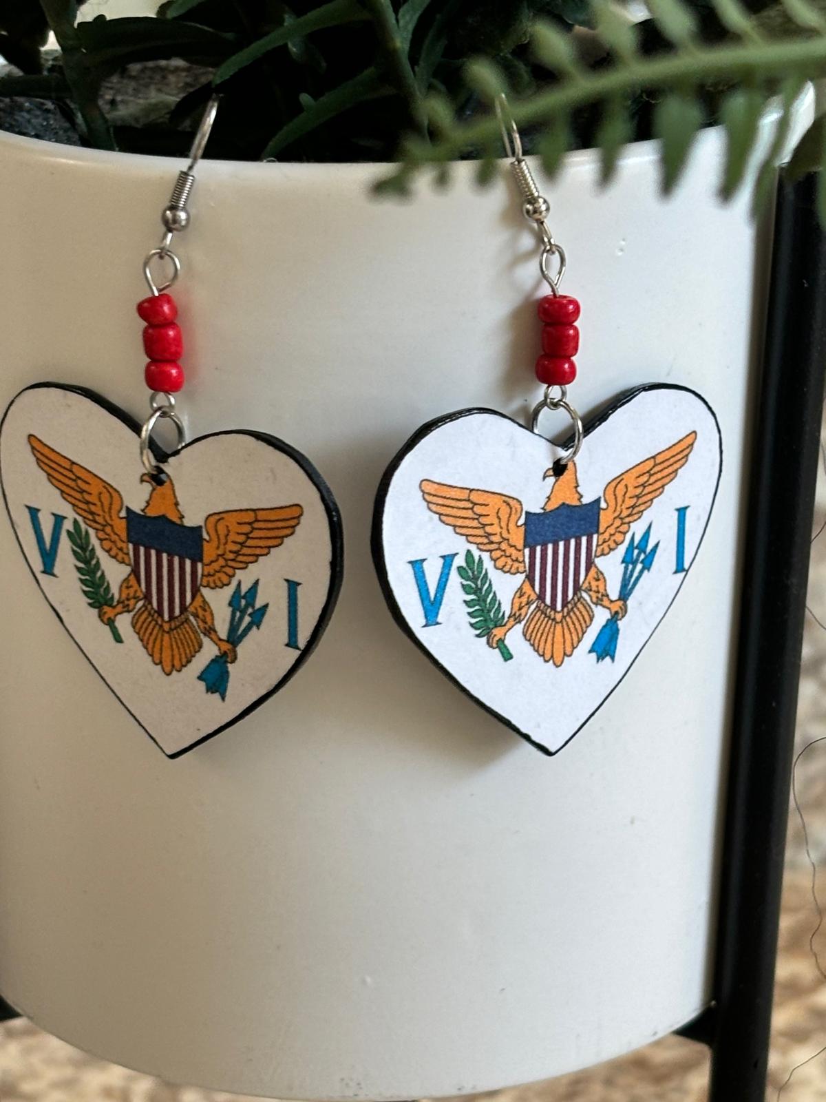 Handmade Heart-Shaped Earrings with Virgin Islands Emblem