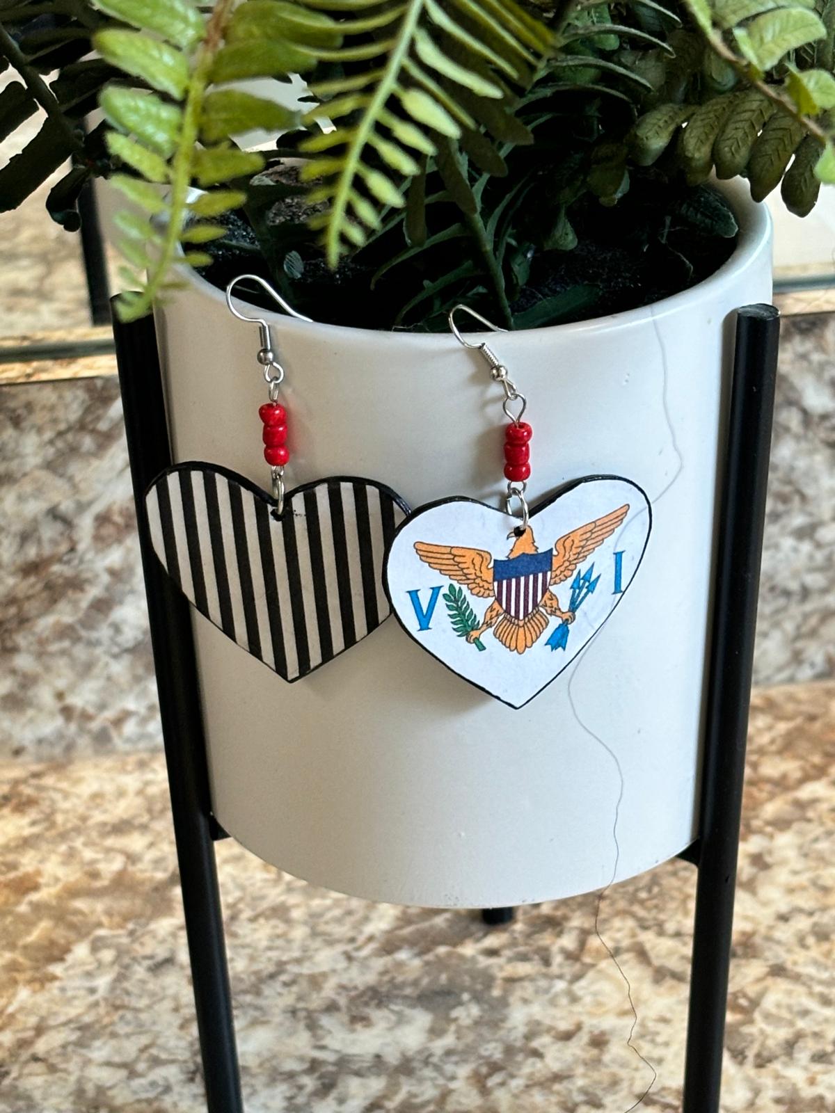 Handmade Heart-Shaped Earrings with Virgin Islands Emblem