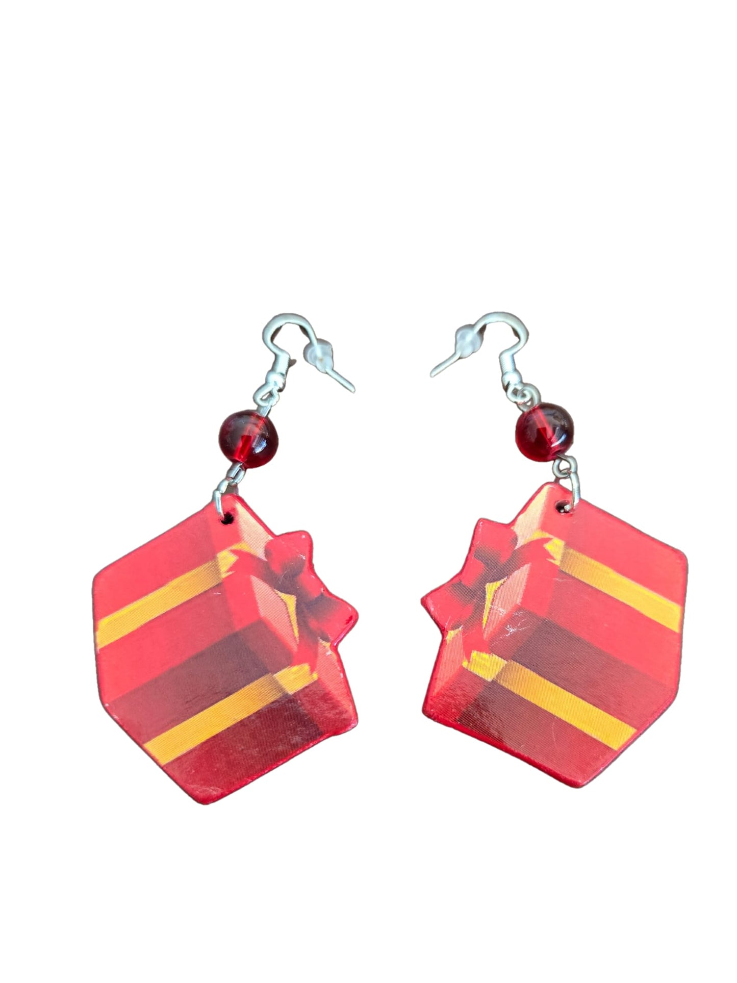 Red & Gold Gift Box Earrings - Handmade Jewelry