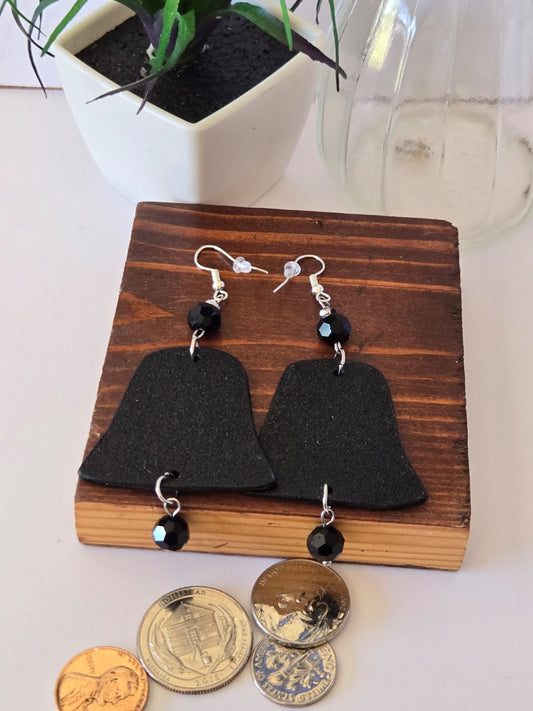 Black Bell Elegance: Textured Black Bead Earrings