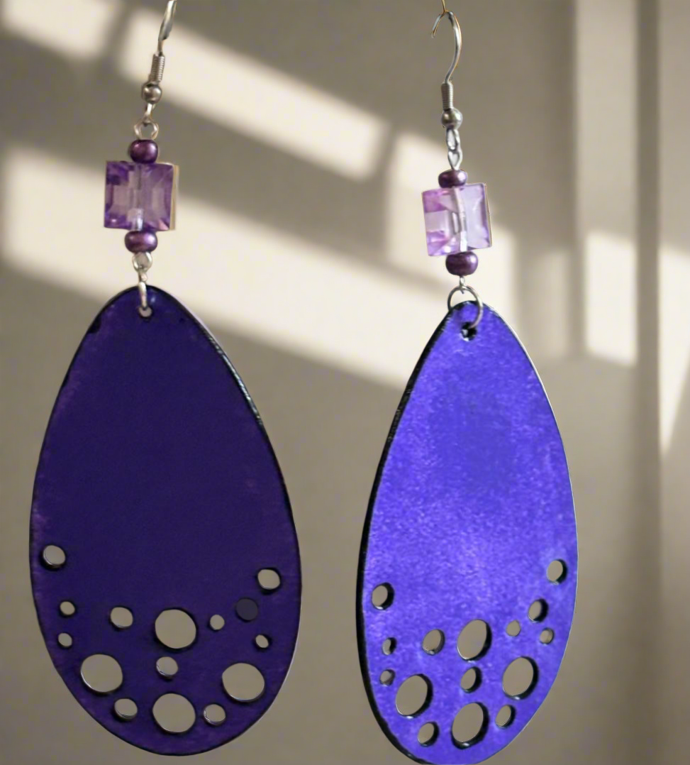 Handmade Purple Swiss Teardrop Earrings