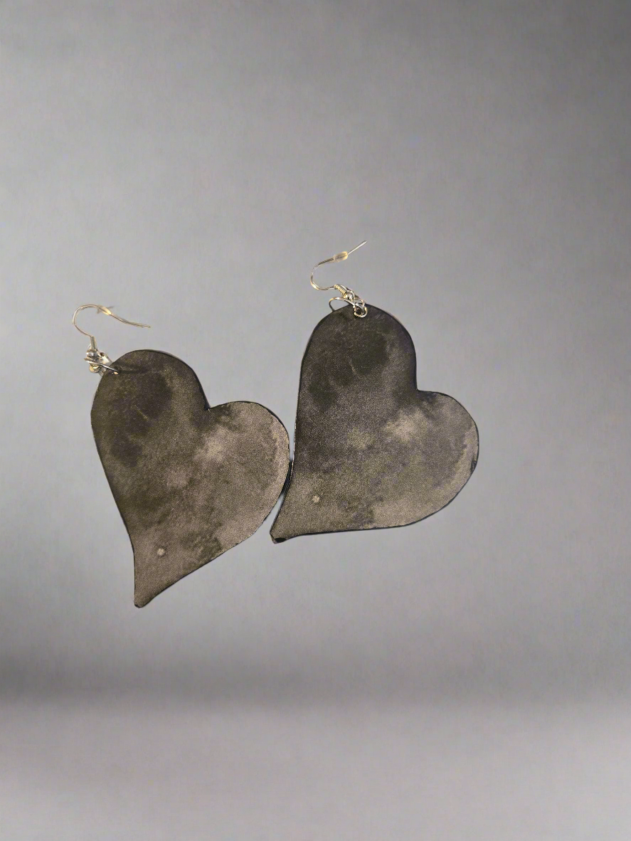 Gray Love Asymmetrical Paper Earrings