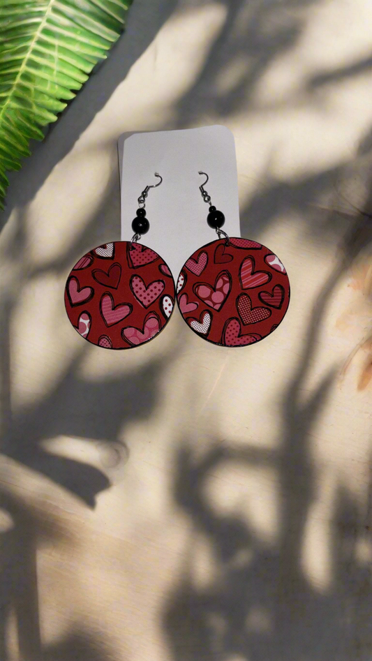 Red and Pink Hearts Handmade Earrings