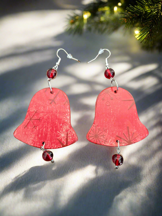 Red Bell Charm: Festive Holiday Handmade Earrings