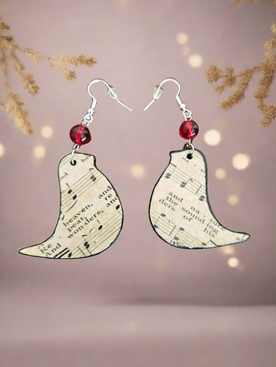 Melodic Birds: Vintage Sheet Music Handcrafted Earrings