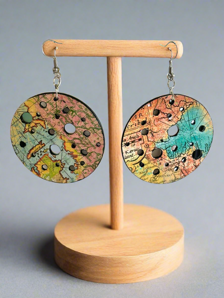 Vintage Atlas Charms – Handcrafted Map Earrings with Timeless Elegance