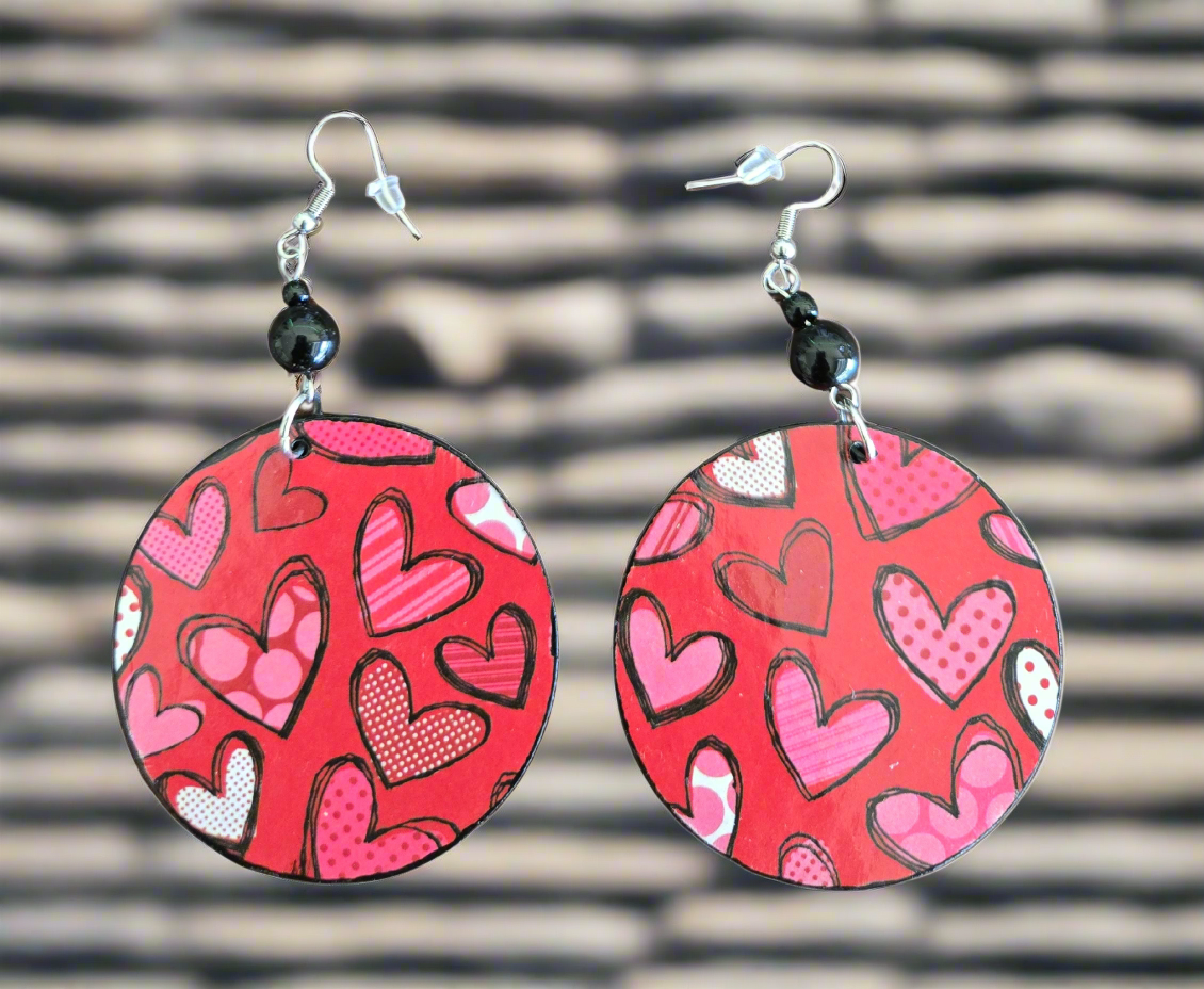 Red and Pink Hearts Handmade Earrings