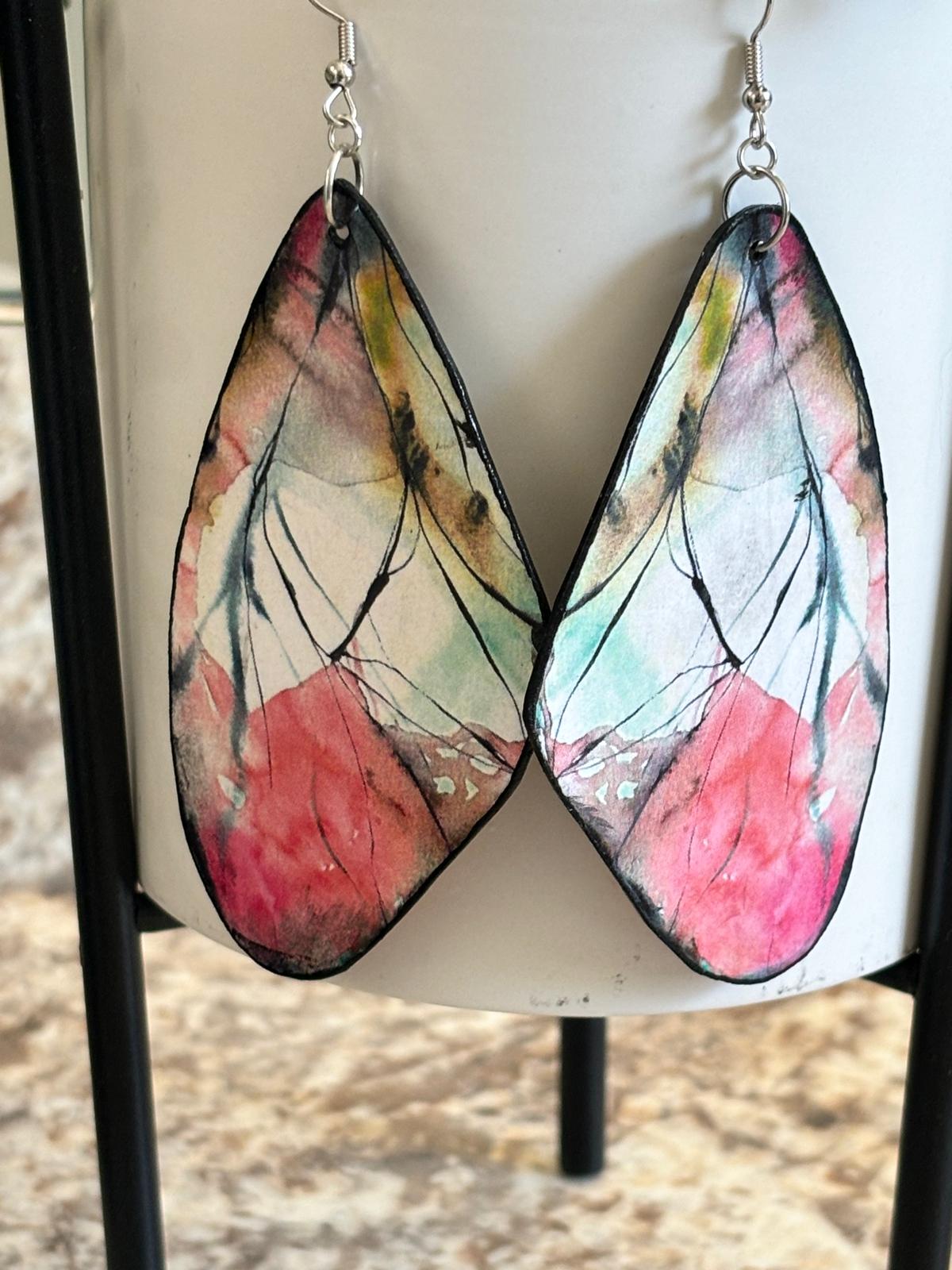 Handcrafted Butterfly Wing Earrings - Vibrant Watercolor Design