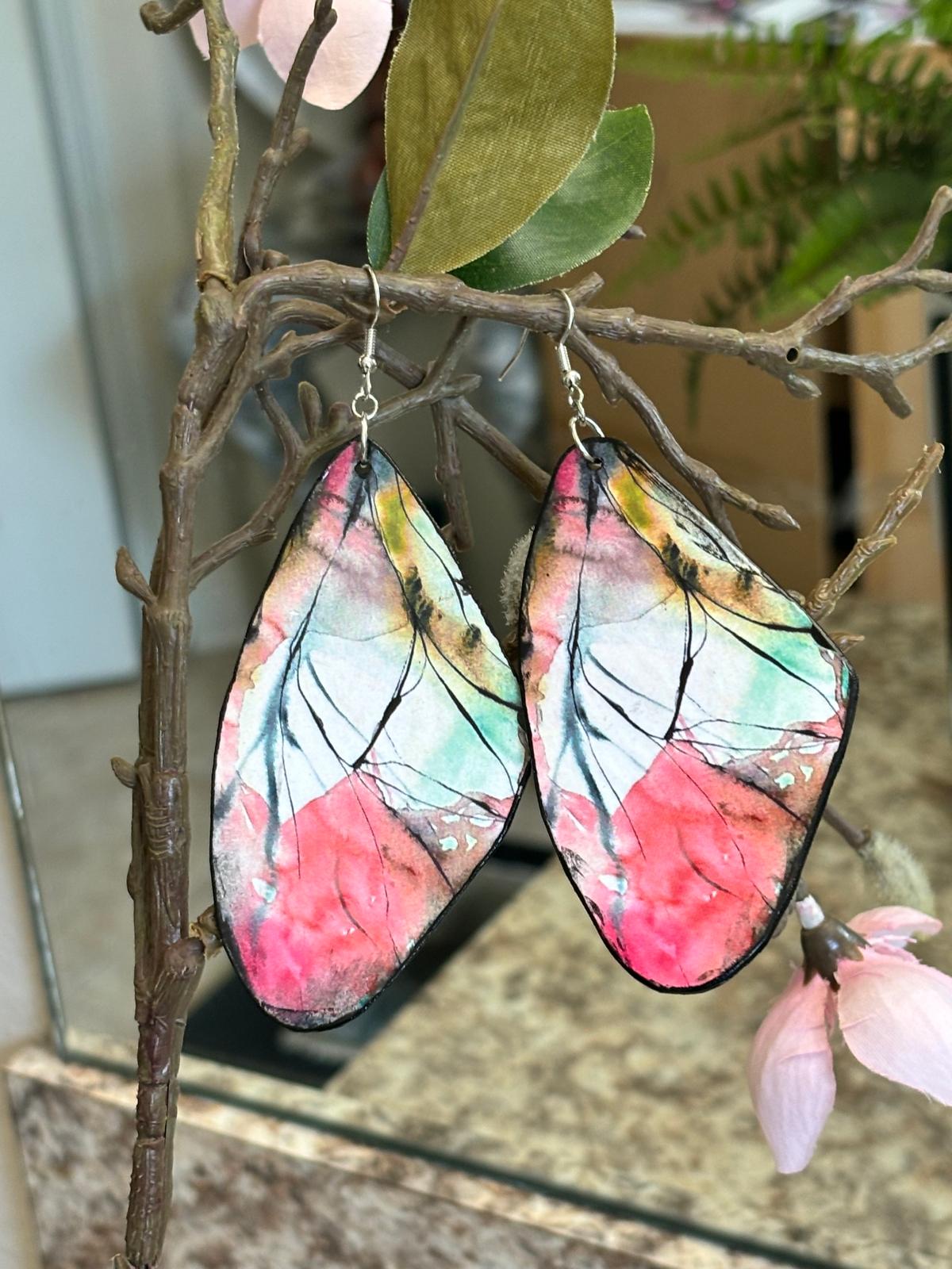 Handcrafted Butterfly Wing Earrings - Vibrant Watercolor Design