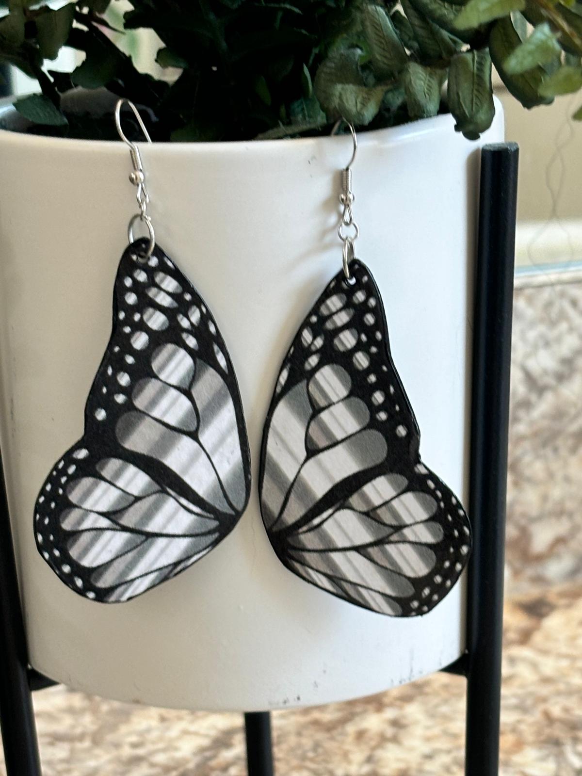 Black and White Butterfly Wing Earrings