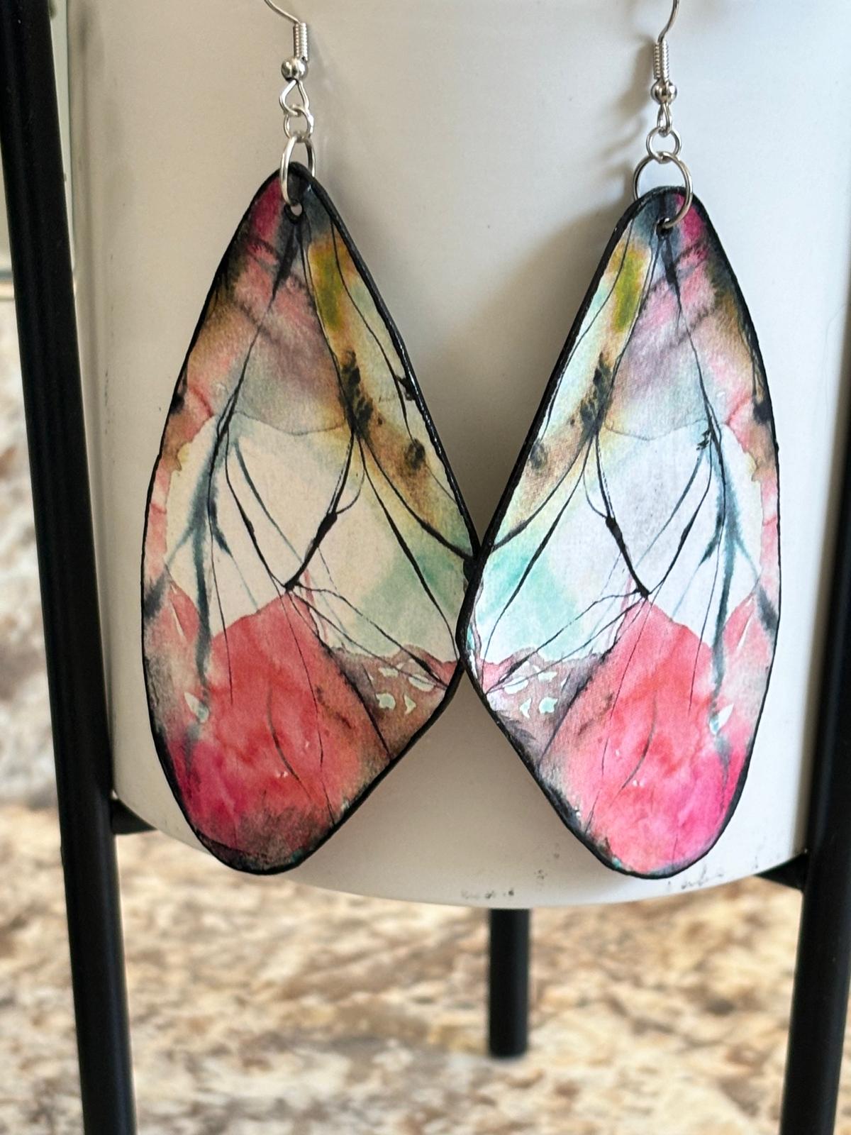 Handcrafted Butterfly Wing Earrings - Vibrant Watercolor Design