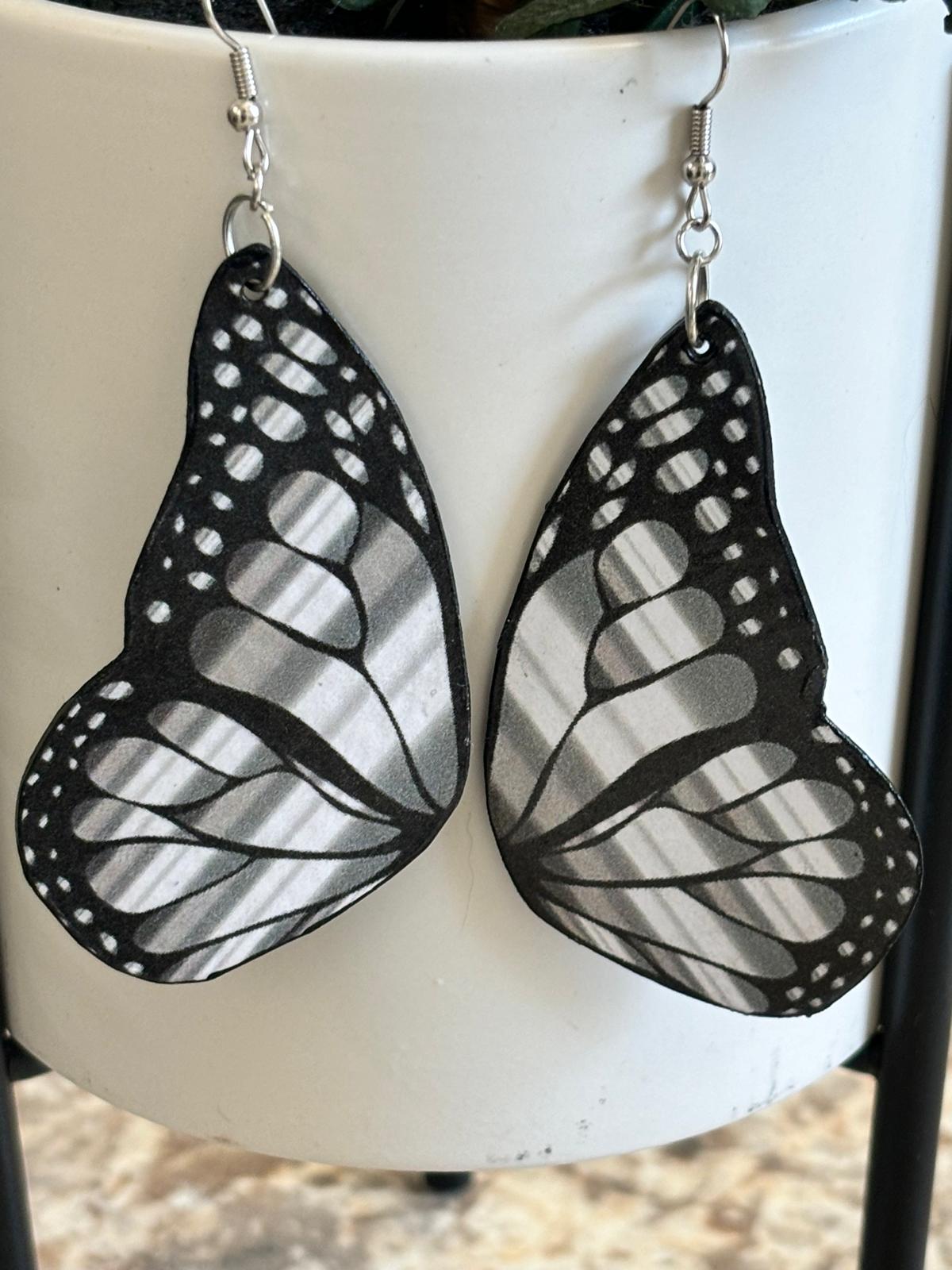 Black and White Butterfly Wing Earrings