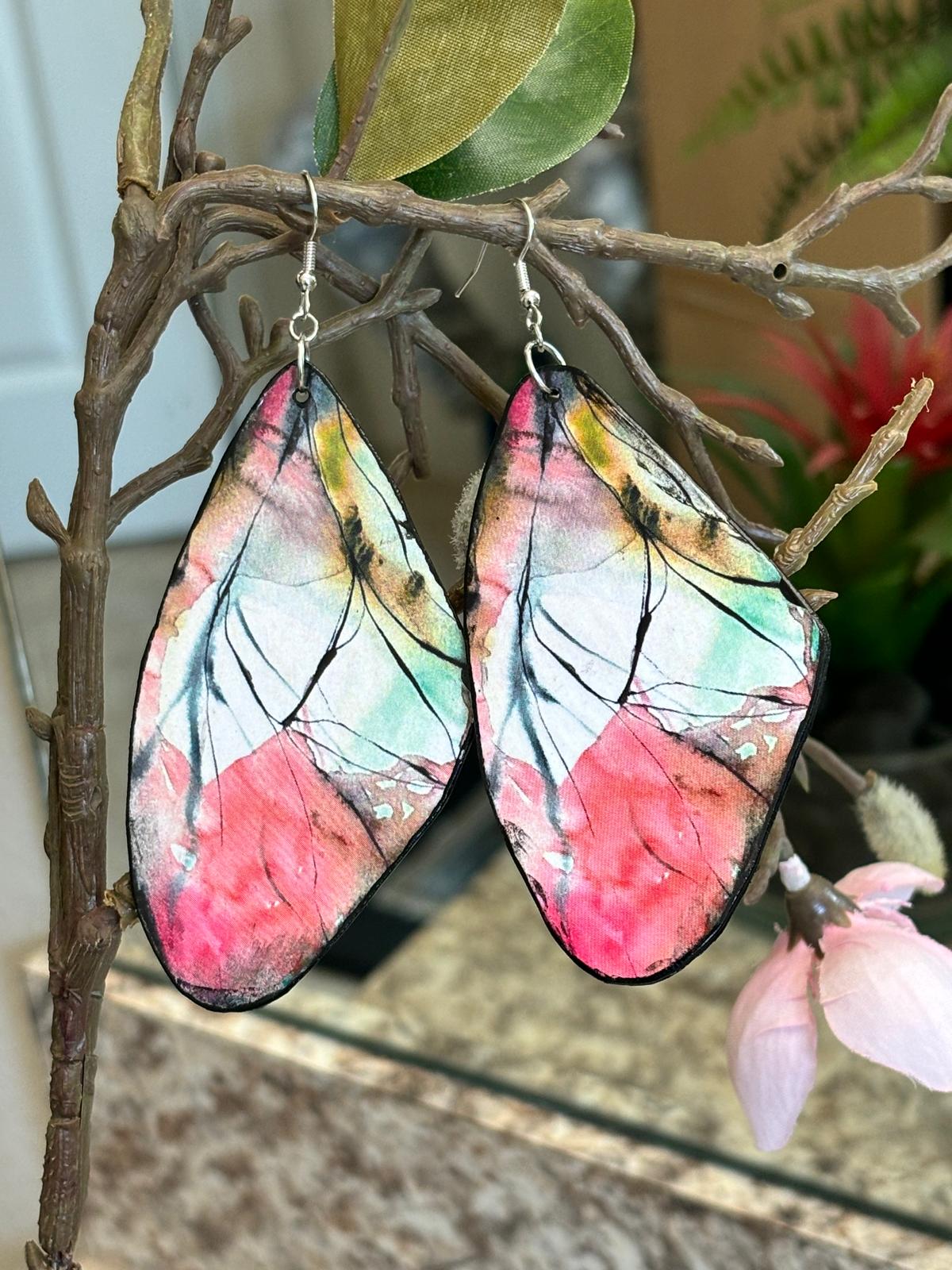 Handcrafted Butterfly Wing Earrings - Vibrant Watercolor Design